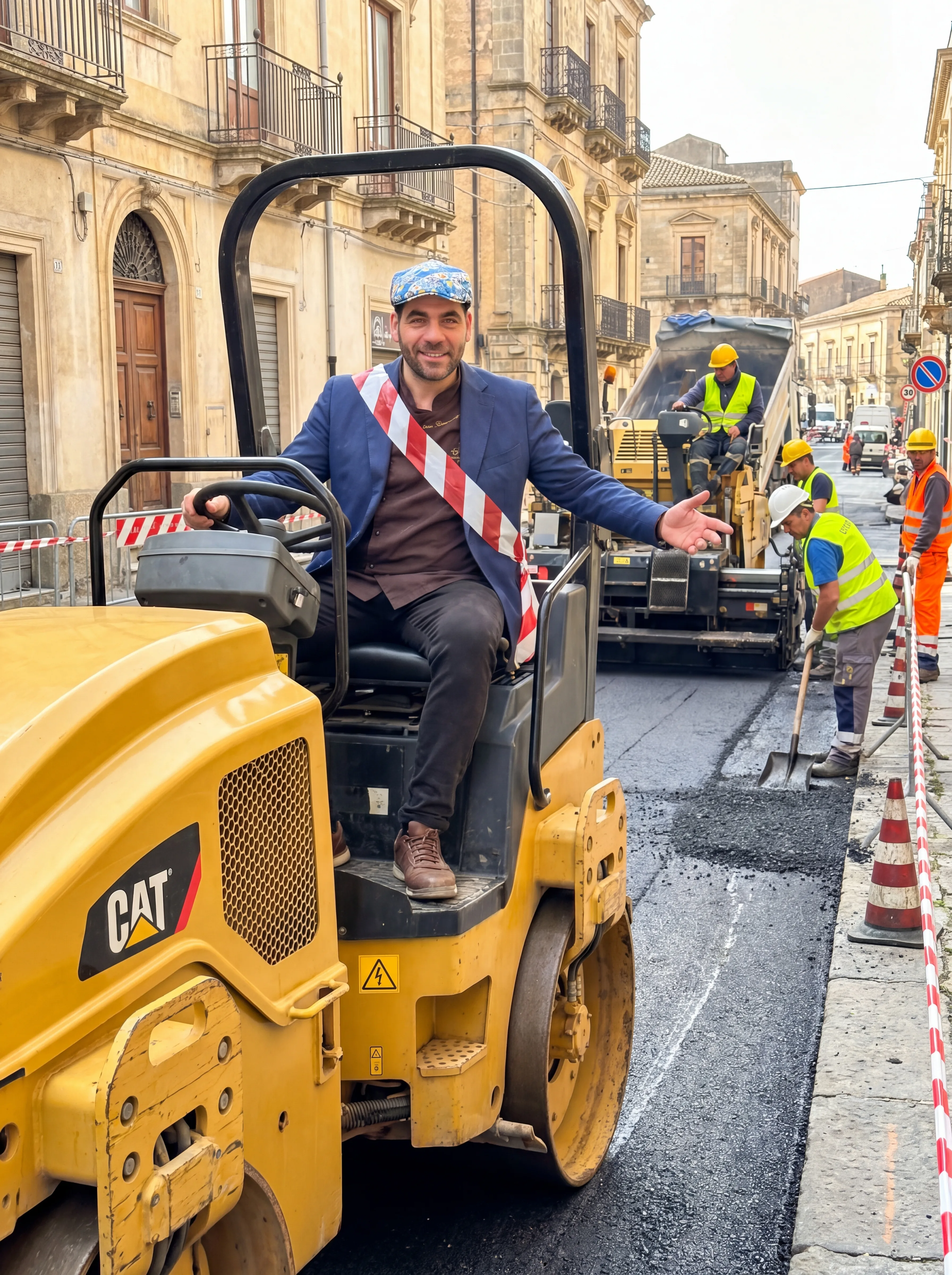 Don Ivan ispeziona i lavori per il rifacimento delle strade di Enna